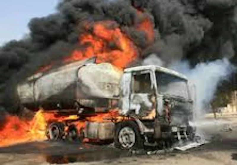 Fire Guts Petrol Tank, Stationary Trucks In Lagos